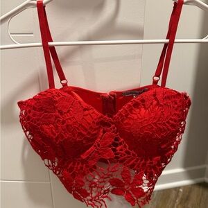 Red Lace Cropped Tank Top